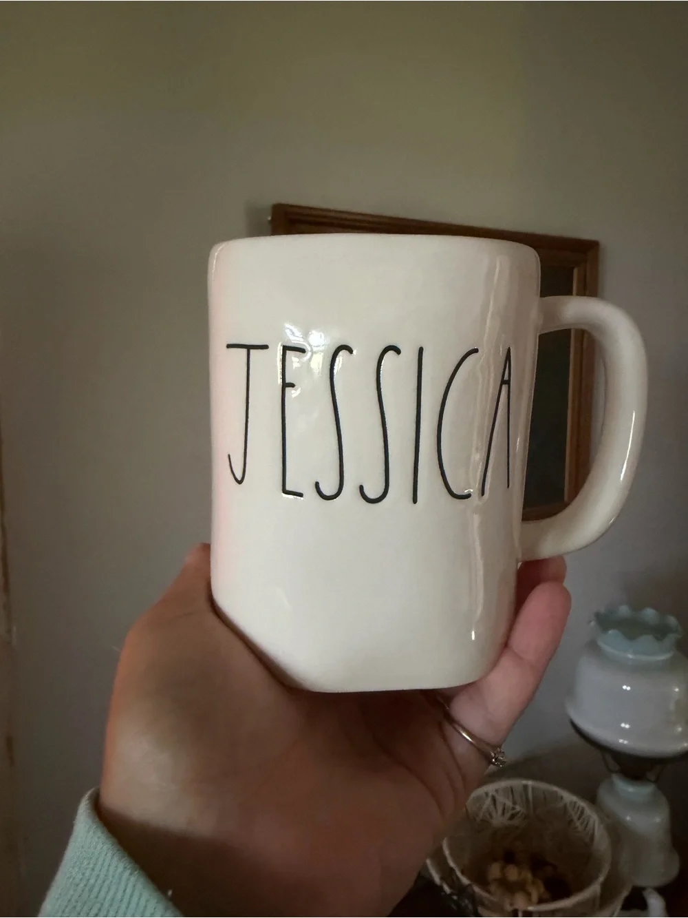 Rae Dunn White Ceramic Mug with Black Lettering - Jessica